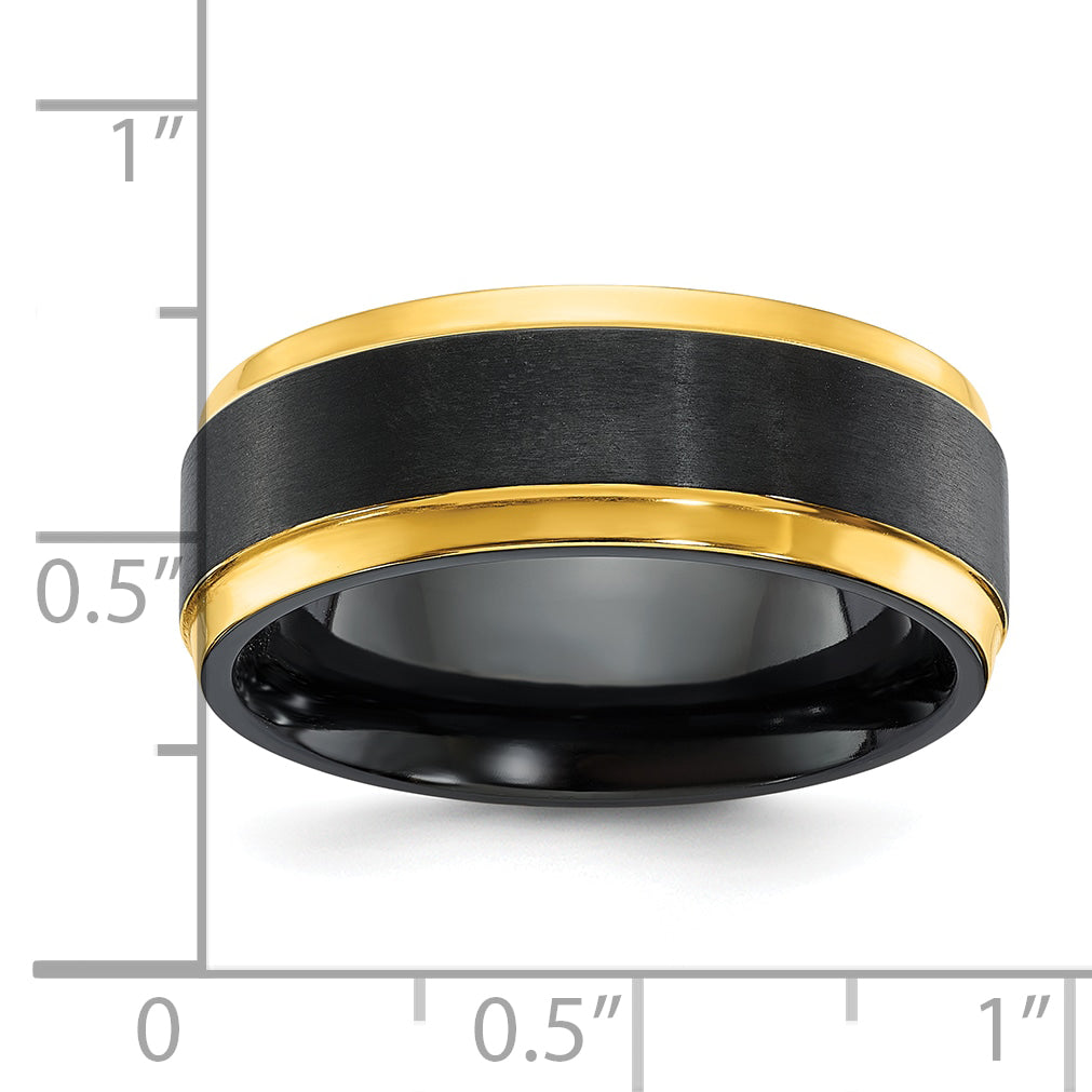 Black Zirconium Polished Yellow IP-plated WithBrushed Black Center 8mm Band