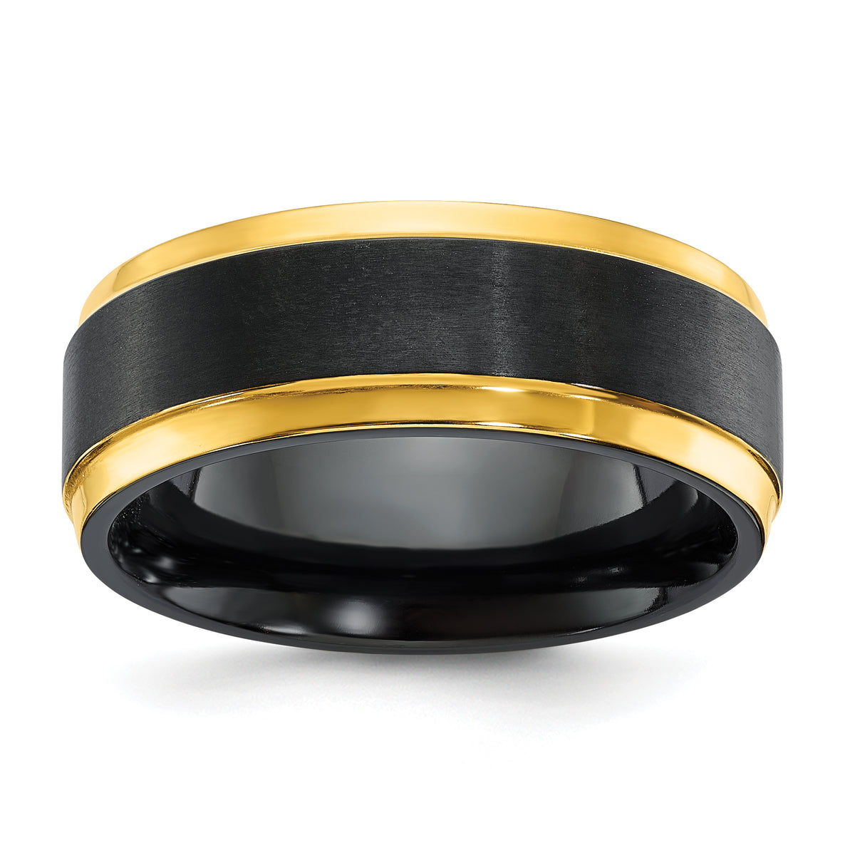 Black Zirconium Polished Yellow IP-plated WithBrushed Black Center 8mm Band