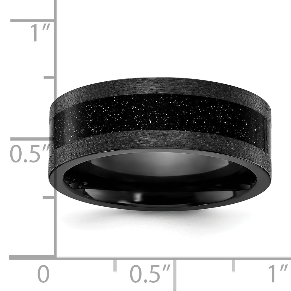 Black Zirconium Polished with Black Star Sandstone Inlay 8mm Band
