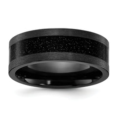 Black Zirconium Polished with Black Star Sandstone Inlay 8mm Band