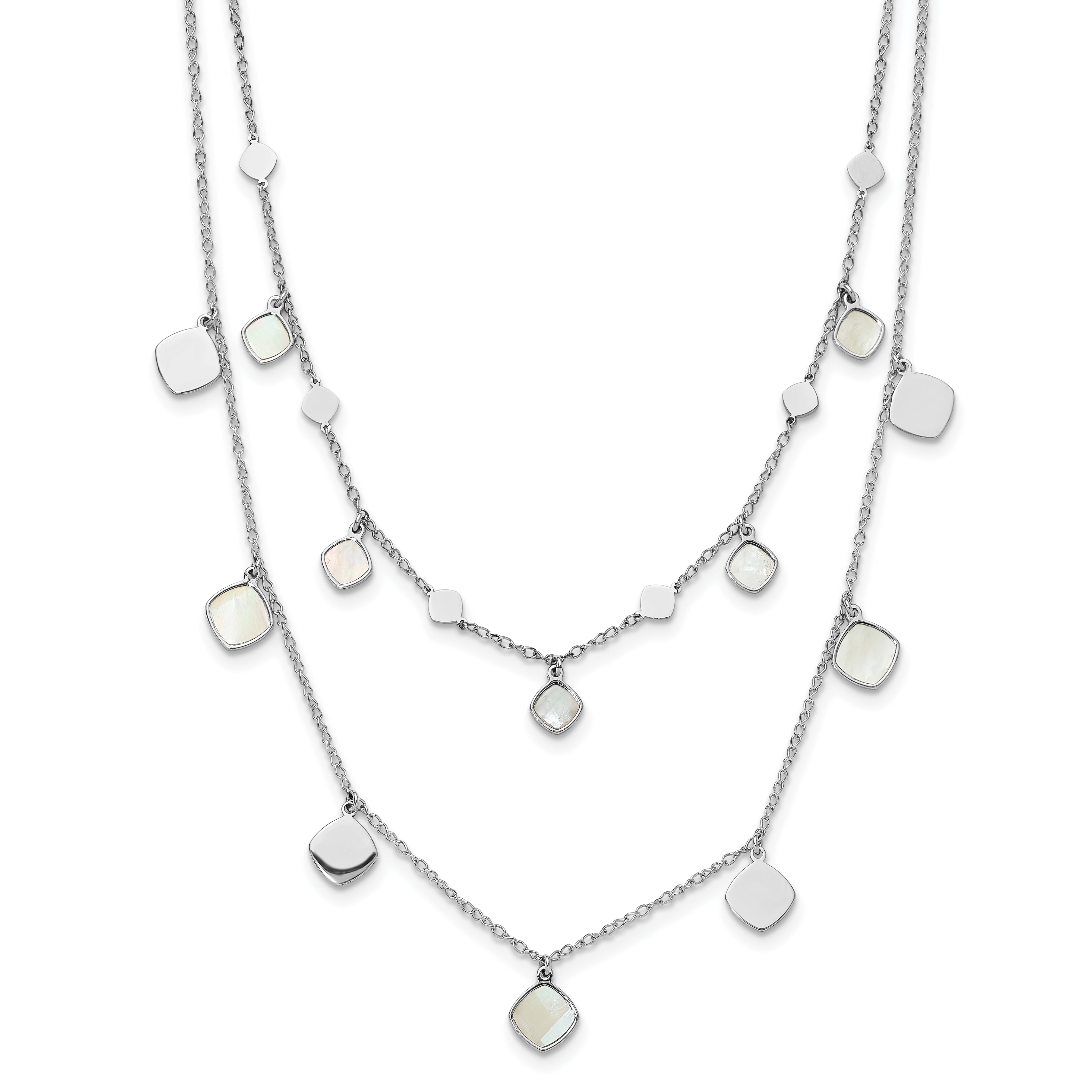 Sterling Silver Rh-plated MOP 2-strand w/ 1.5in ext. Choker