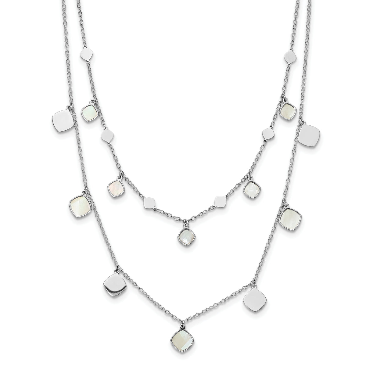 Sterling Silver Rh-plated MOP 2-strand w/ 1.5in ext. Choker