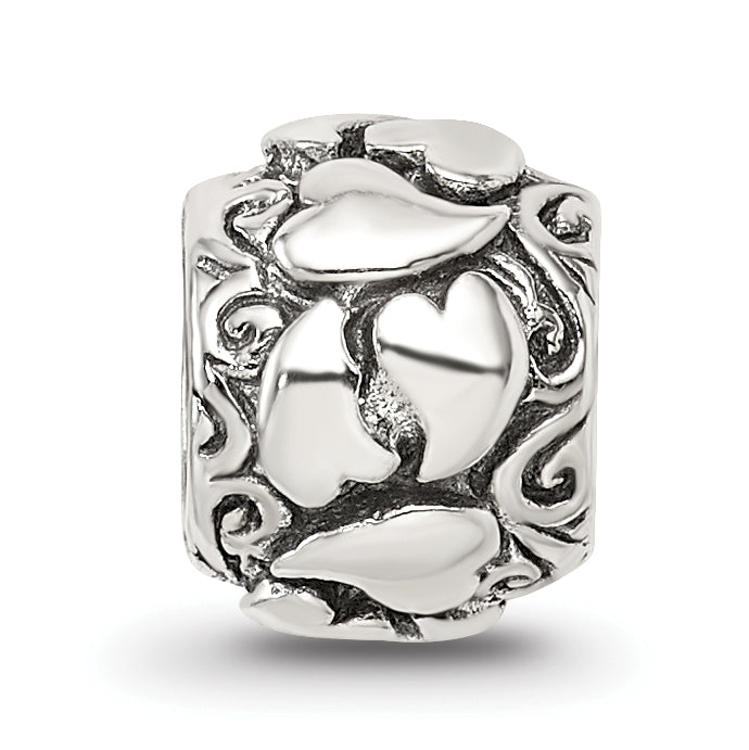 Sterling Silver 925 Hearts Bead with Antiqued Finish Solid Cast Design