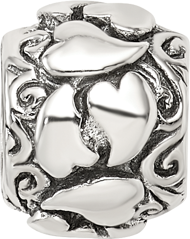 Sterling Silver 925 Hearts Bead with Antiqued Finish Solid Cast Design