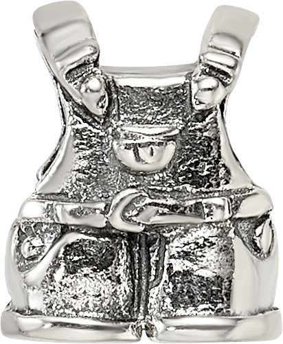 Sterling Silver Kids Overalls Bead with Antiqued Finish  Solid 925 Casted Design