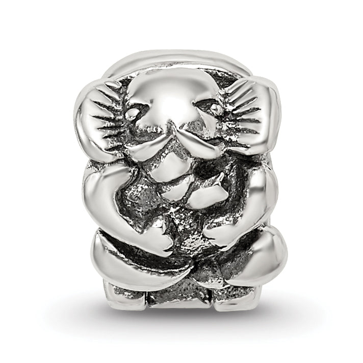 Sterling Silver 925 Kids Elephant Bead with Antiqued Finish Solid Design