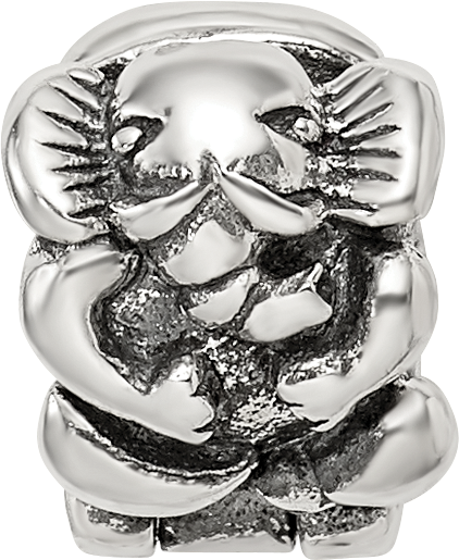 Sterling Silver 925 Kids Elephant Bead with Antiqued Finish Solid Design