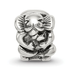 Sterling Silver 925 Kids Elephant Bead with Antiqued Finish Solid Design