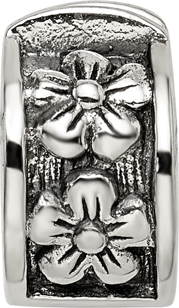 Sterling Silver 925 Floral Hinged Clip Bead with Antiqued Finish Elegant Design