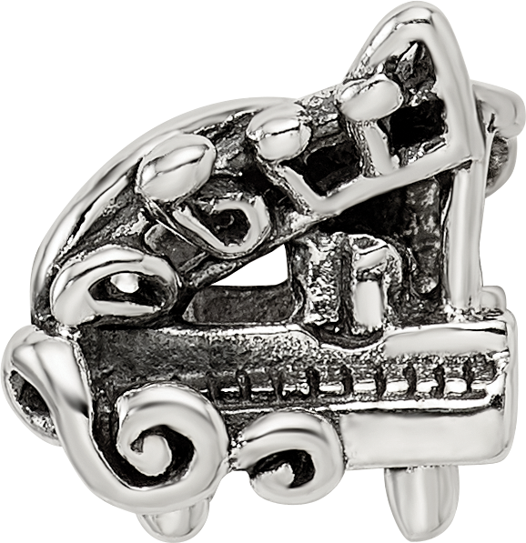 Sterling Silver 925 Baby Grand Piano Bead with Antiqued Finish Elegant Solid