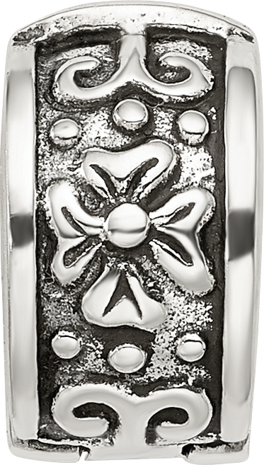 Sterling Silver 925 Hinged Floral Clip Bead with Antiqued Finish