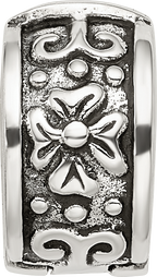 Sterling Silver 925 Hinged Floral Clip Bead with Antiqued Finish