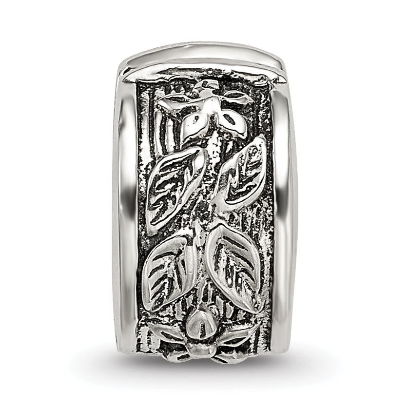 Sterling Silver 925 Floral Clip Bead with Antiqued Finish Solid Gripper Design