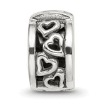 Sterling Silver 925 Hinged Hearts Clip Bead with Antiqued Finish