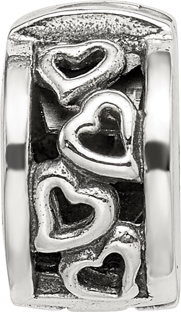 Sterling Silver 925 Hinged Hearts Clip Bead with Antiqued Finish
