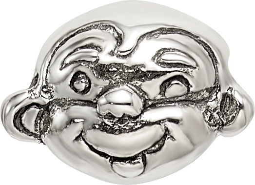 Sterling Silver 925 Kids Monkey Bead with Antiqued Finish Solid Design