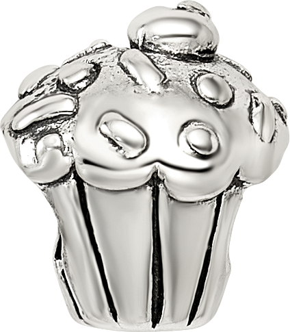 Sterling Silver 925 Kids Cupcake Bead with Antiqued Finish Solid Cast Design