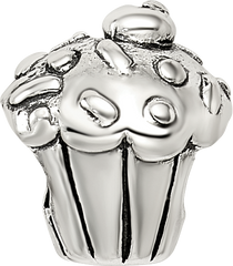 Sterling Silver 925 Kids Cupcake Bead with Antiqued Finish Solid Cast Design