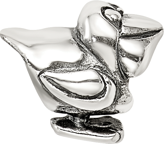 Sterling Silver 925 Kids Pelican Bead with Antiqued Finish Solid Design