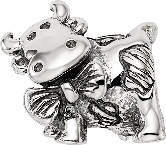 Sterling Silver 925 Dairy Cow Bead with Antiqued Finish Solid Charm