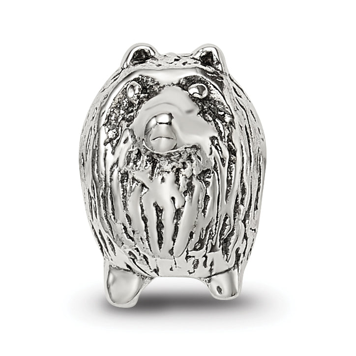 Sterling Silver 925 Pomeranian Bead with Antiqued Finish Solid Design