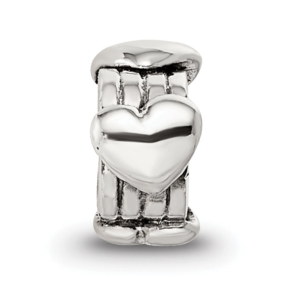 Sterling Silver 925 Kids Heart Bead with Antiqued Finish Solid Design
