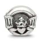 Sterling Silver Claddagh Bead with Antiqued Finish Solid Cast Design