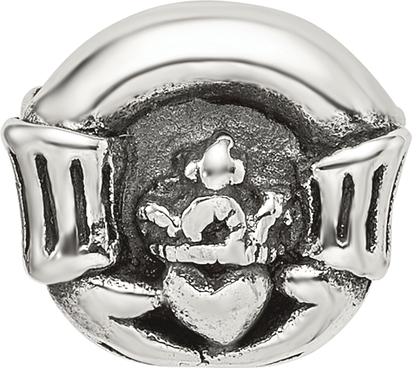 Sterling Silver Claddagh Bead with Antiqued Finish Solid Cast Design