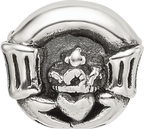 Sterling Silver Claddagh Bead with Antiqued Finish Solid Cast Design
