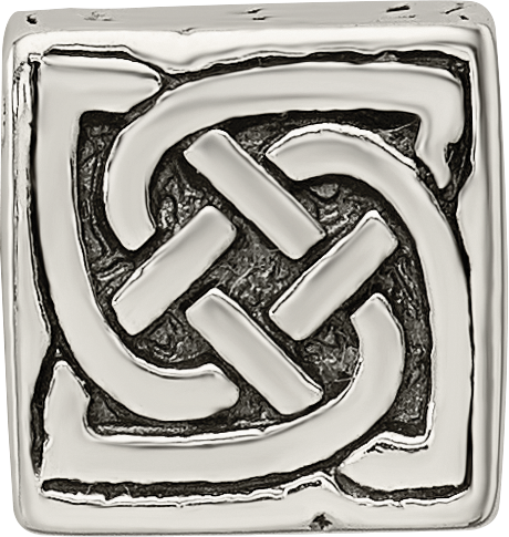 Sterling Silver 925 Celtic Block Bead with Antiqued Finish Solid Themed Design