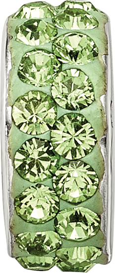 Sterling Silver 925 Antiqued Bead with Double Row Green Crystals