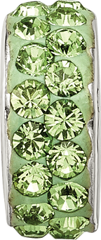 Sterling Silver 925 Antiqued Bead with Double Row Green Crystals