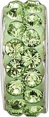 Sterling Silver 925 Antiqued Bead with Double Row Green Crystals