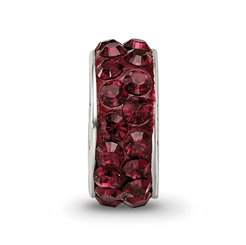 Sterling Silver 925 Antiqued Bead with Double Row Red Crystal for June Birthstone