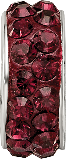 Sterling Silver 925 Antiqued Bead with Double Row Red Crystal for June Birthstone