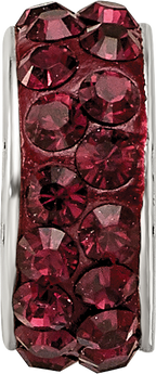 Sterling Silver 925 Antiqued Bead with Double Row Red Crystal for June Birthstone