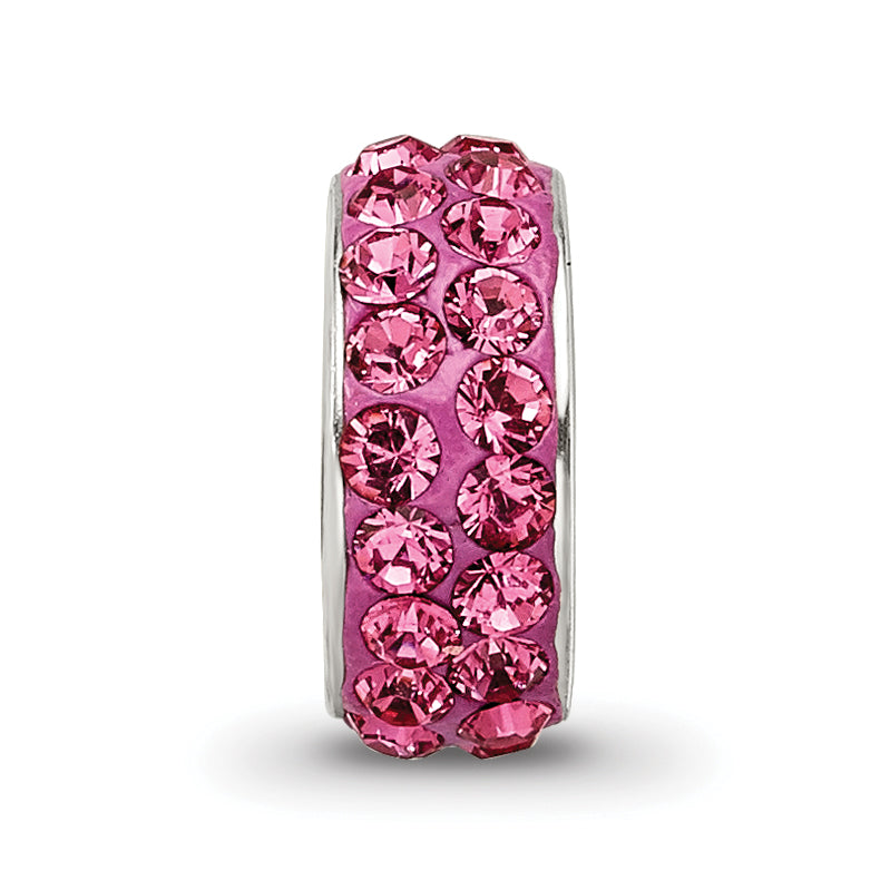 Sterling Silver 925 Double Row Pink Crystal Bead with Antiqued Finish