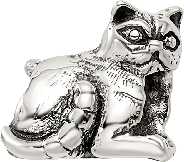 Sterling Silver 925 Antiqued Exotic Shorthair Cat Bead