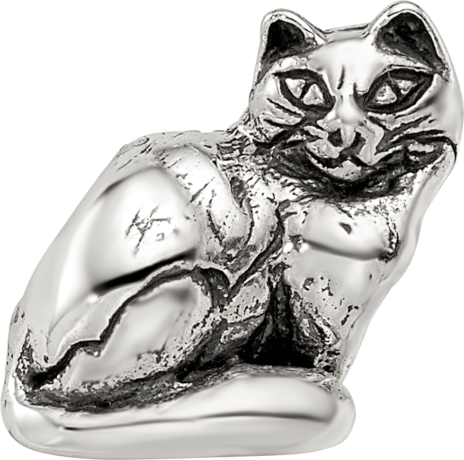 Sterling Silver 925 Ragdoll Cat Bead with Antiqued Finish