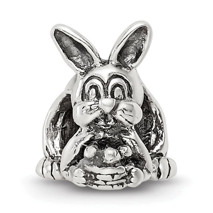 Sterling Silver 925 Bunny with Basket Bead Antiqued Solid Charm