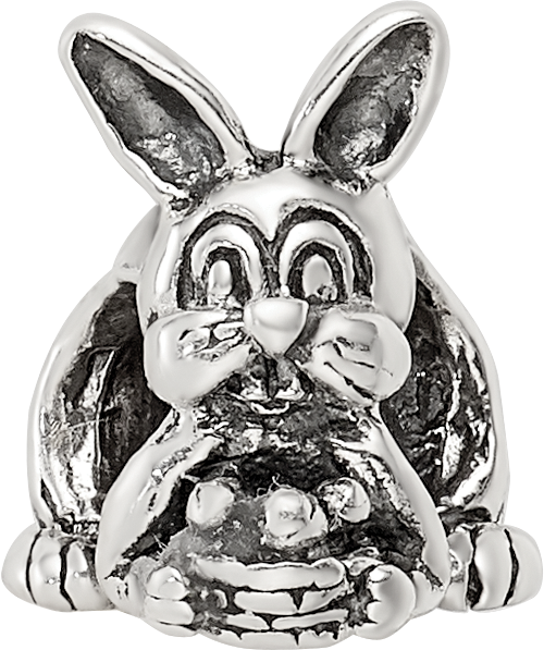 Sterling Silver 925 Bunny with Basket Bead Antiqued Solid Charm