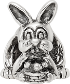 Sterling Silver 925 Bunny with Basket Bead Antiqued Solid Charm
