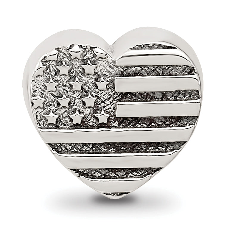 Sterling Silver 925 Heart Flag Bead with Antiqued Finish  Solid Cast Design