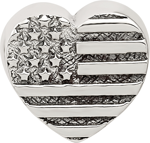 Sterling Silver 925 Heart Flag Bead with Antiqued Finish  Solid Cast Design