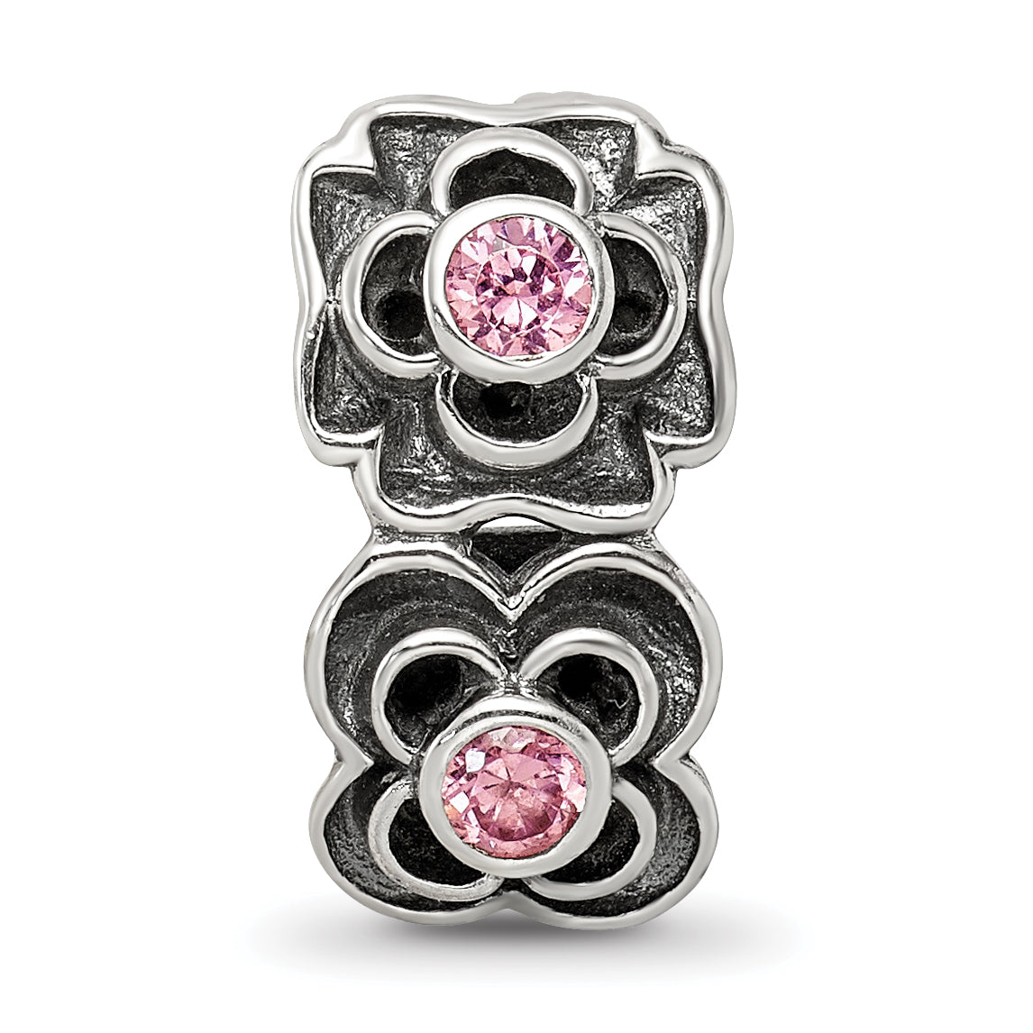 Sterling Silver 925 Connector Bead with Pink CZ Antique Finish Elegant Design