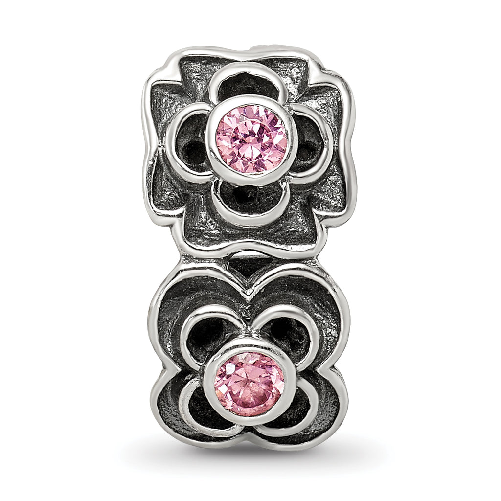 Sterling Silver 925 Connector Bead with Pink CZ Antique Finish Elegant Design