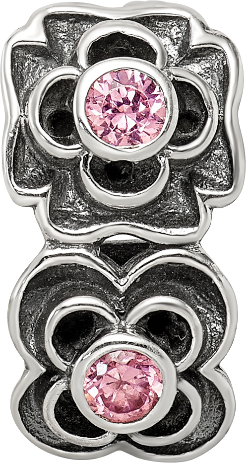 Sterling Silver 925 Connector Bead with Pink CZ Antique Finish Elegant Design