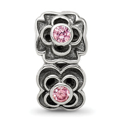 Sterling Silver 925 Connector Bead with Pink CZ Antique Finish Elegant Design