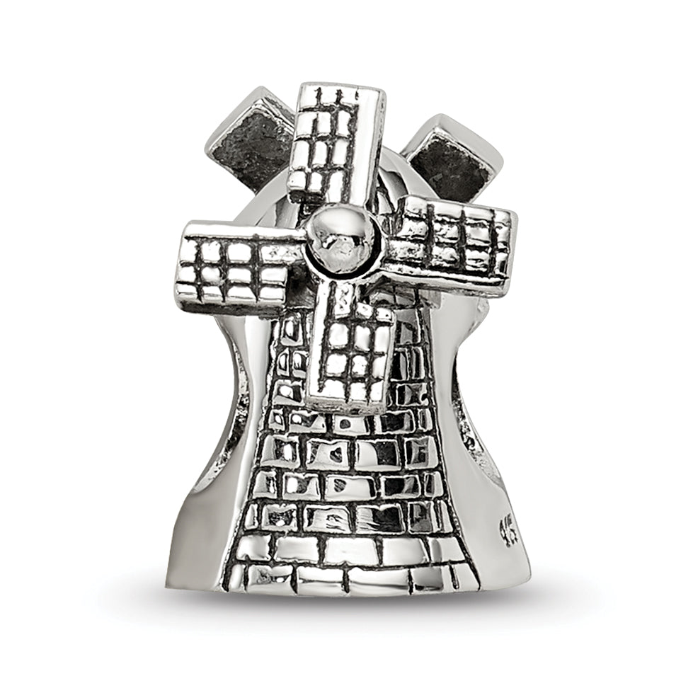 Sterling Silver 925 Windmill Bead with Antiqued Finish  Themed, Solid, Casted