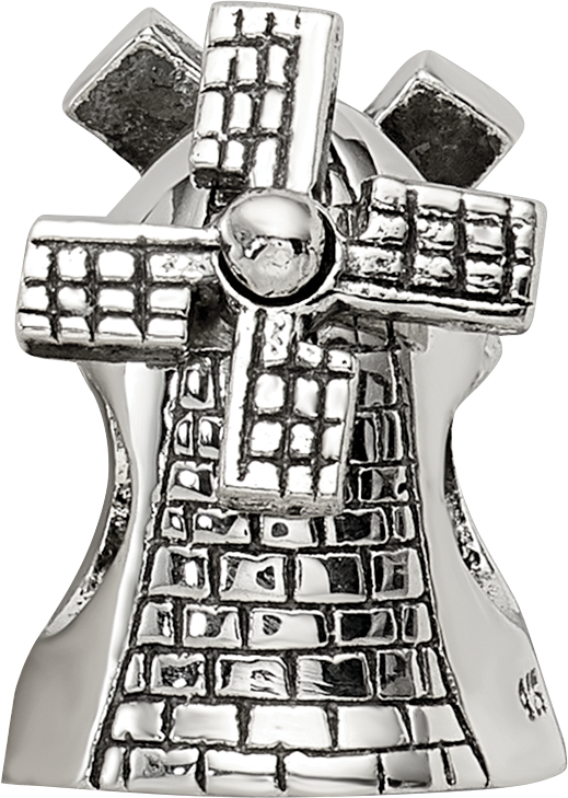 Sterling Silver 925 Windmill Bead with Antiqued Finish  Themed, Solid, Casted